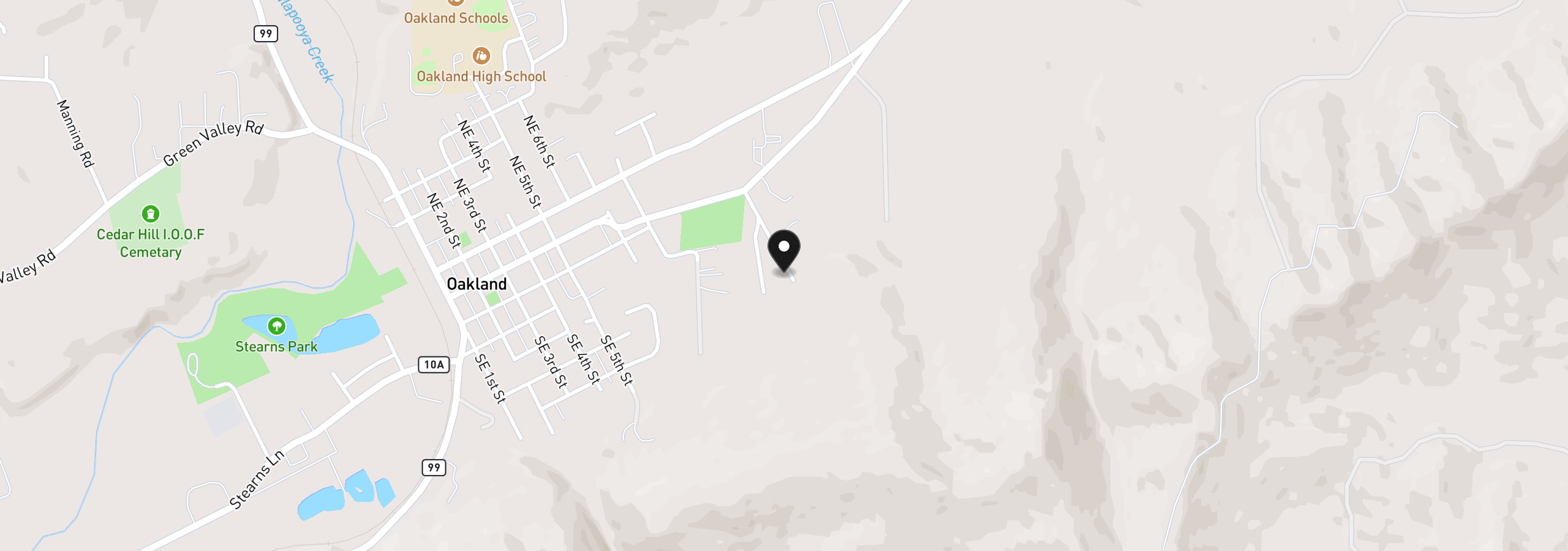 Map showing the location of 421 Wells Rd, Oakland, OR 97462