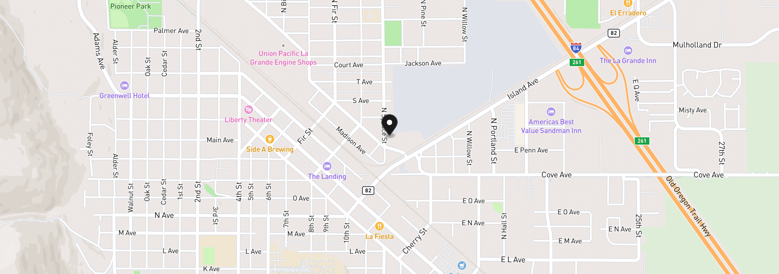 Map showing the location of 1701 Spruce St, La Grande, OR 97850