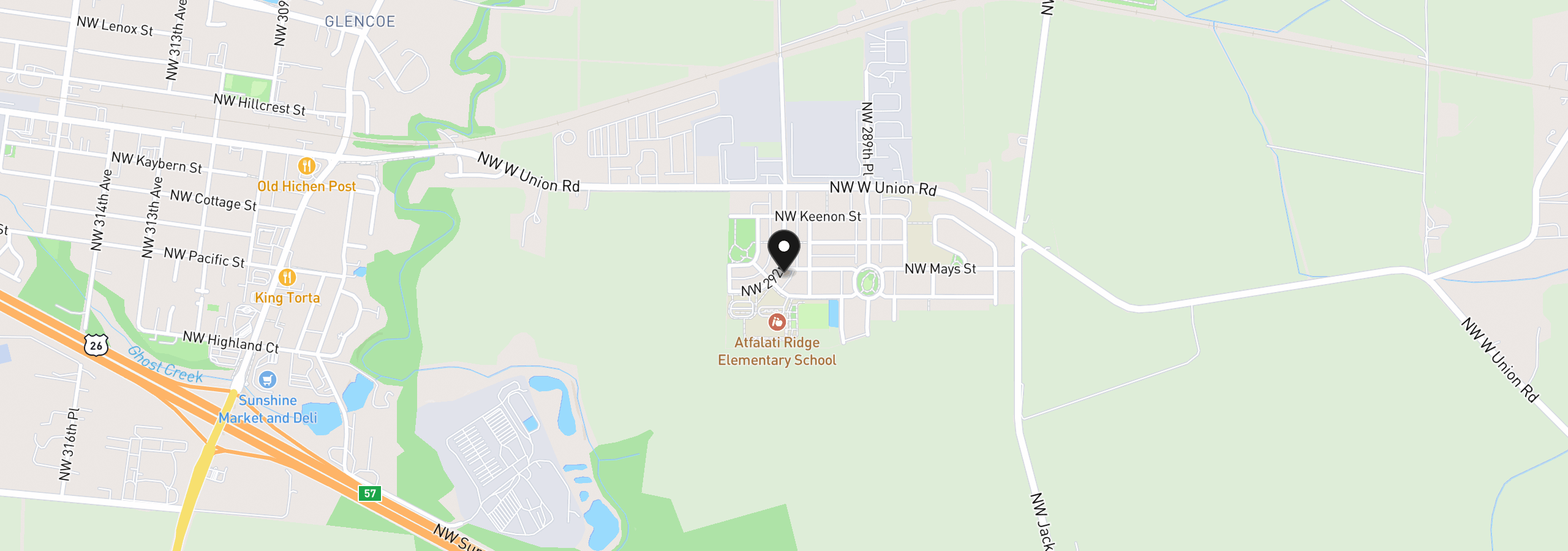Map showing the location of 10176 NW 292nd Ave, North Plains, OR 97133