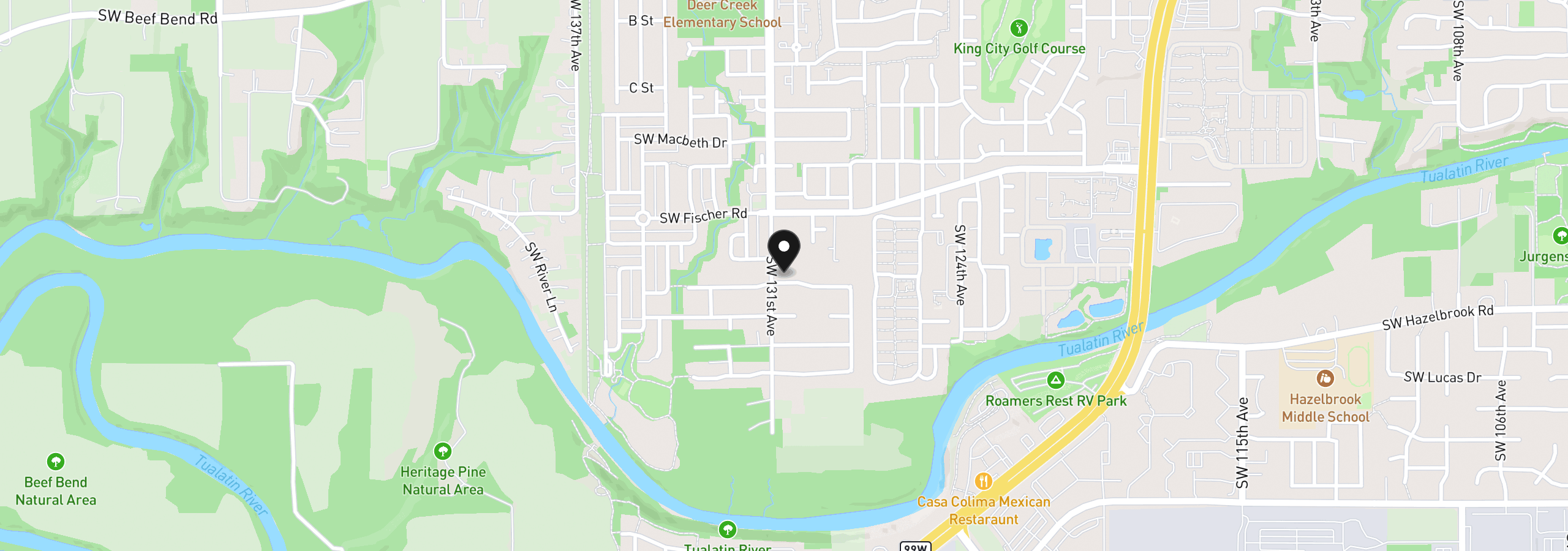Map showing the location of 13075 SW Timara Ln, Portland, OR 97224