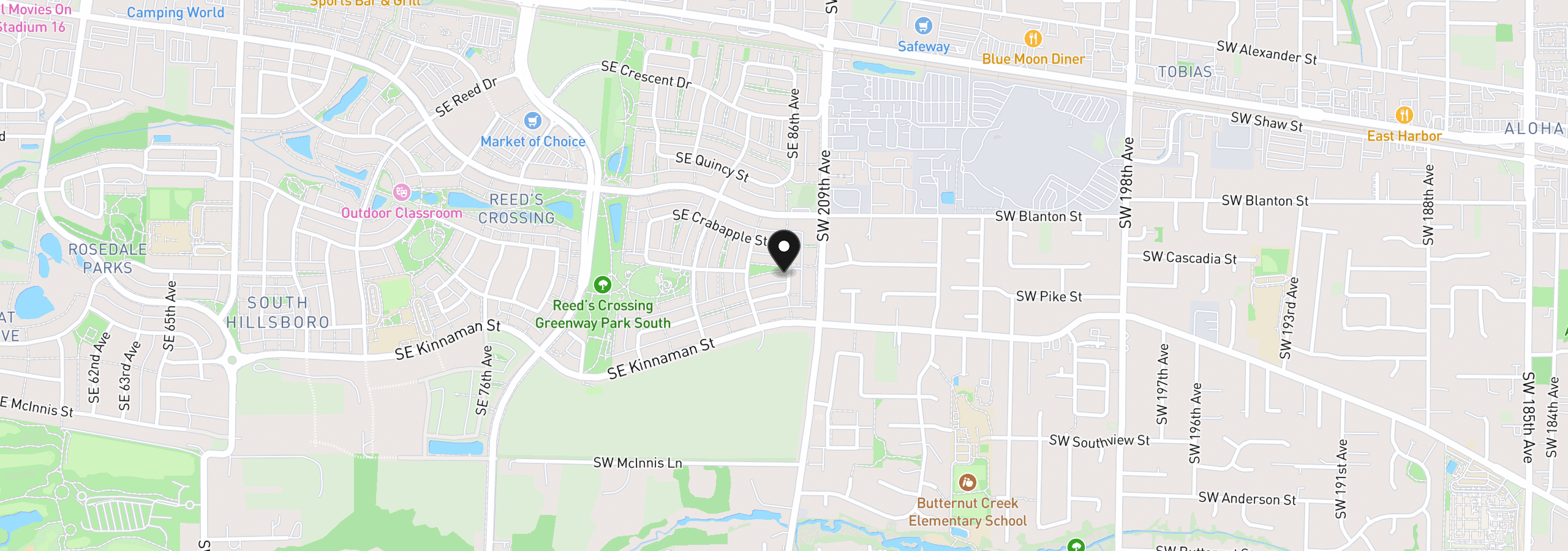 Map showing the location of 8595 SE Stonecrop Ln, Hillsboro, OR 97123