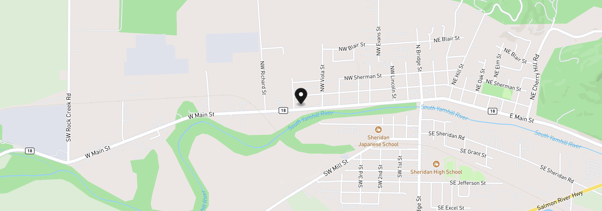 Map showing the location of 783 W Main St, Sheridan, OR 97378
