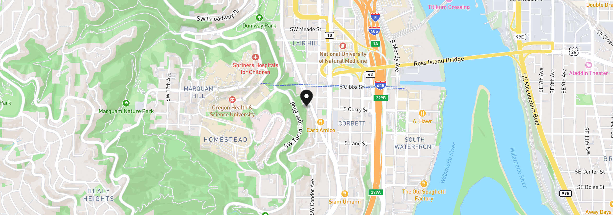 Map showing the location of 3473 SW Barbur Blvd 12, Portland, OR 97239