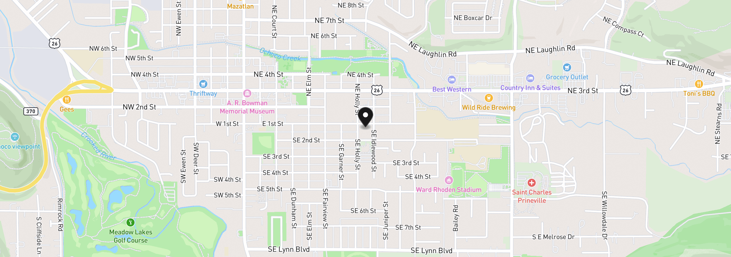 Map showing the location of 840 E 1st St, Prineville, OR 97754