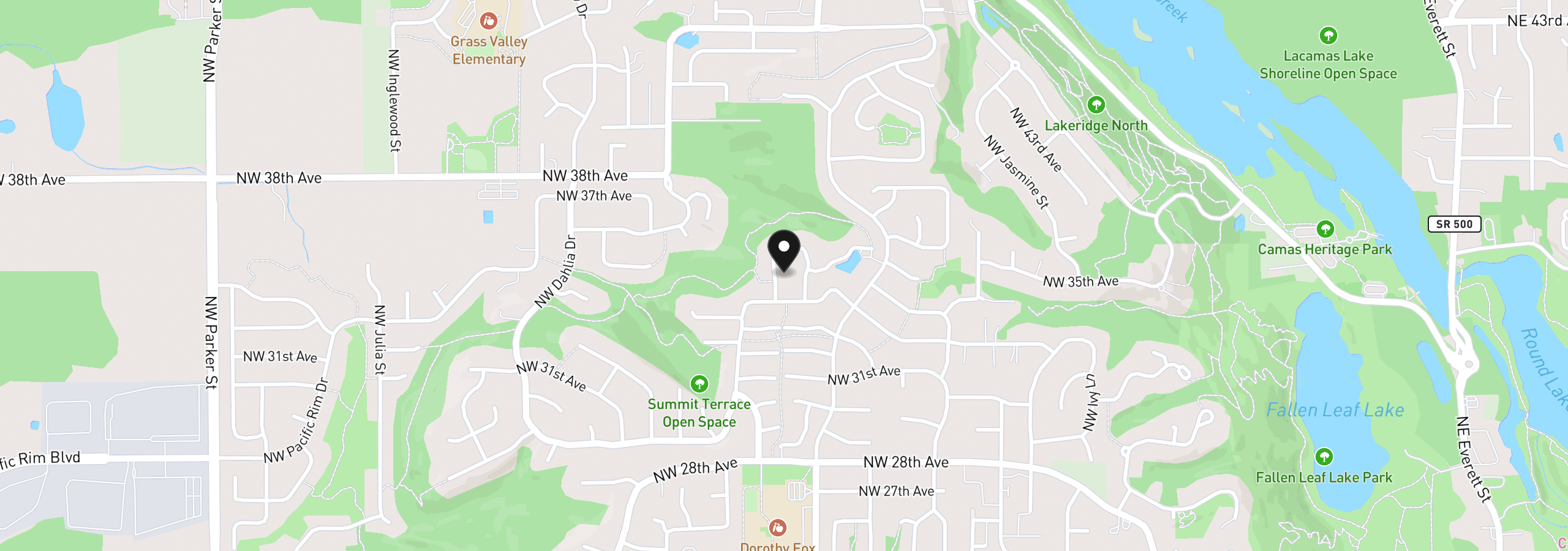 Map showing the location of 3326 NW Utah St, Camas, Wa 98607