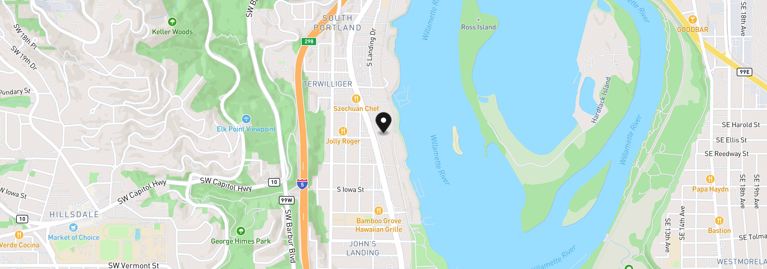 Map showing the location of 5630 S Riverside Ln 7, Portland, OR 97239