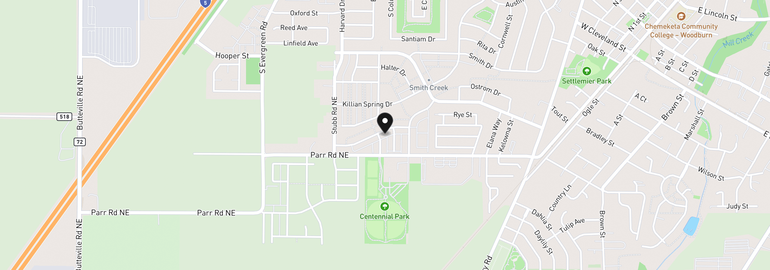 Map showing the location of 885 Kirksey St, Woodburn, OR 97071