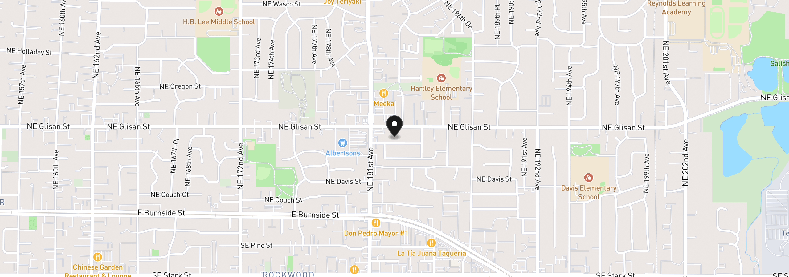 Map showing the location of 18227 NE Flanders St, Portland, OR 97230