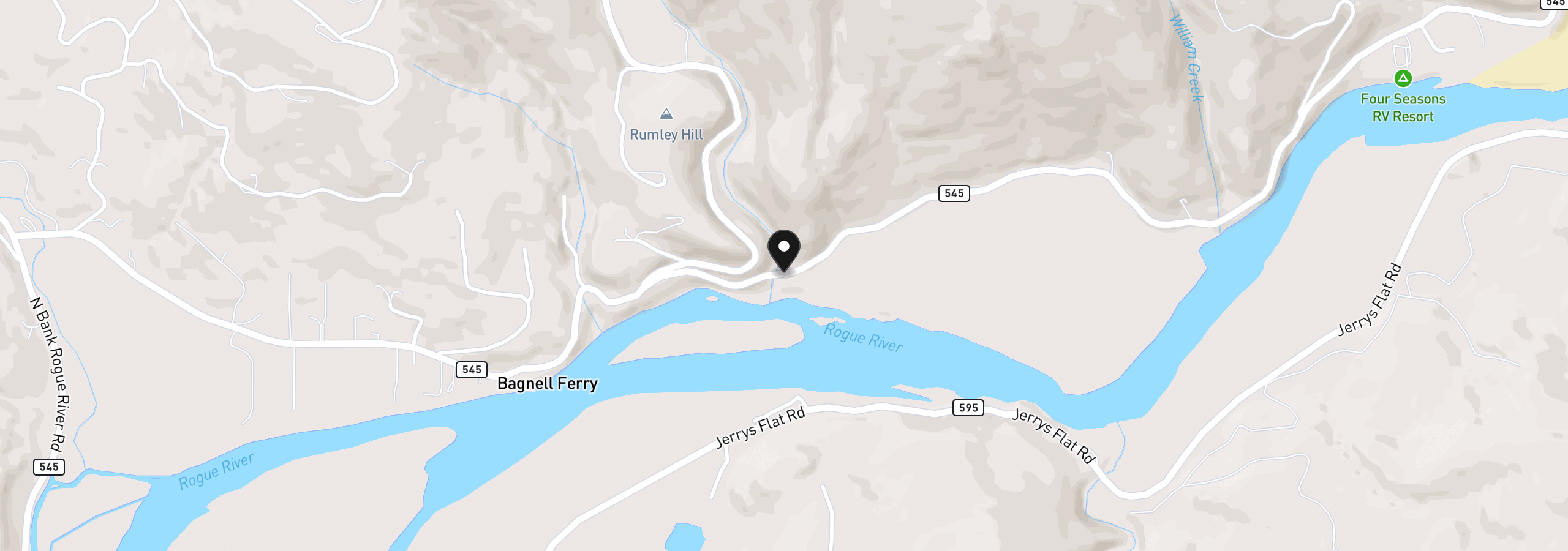 Map showing the location of 95950 N Bank Rogue River Rd, Gold Beach, OR 97444