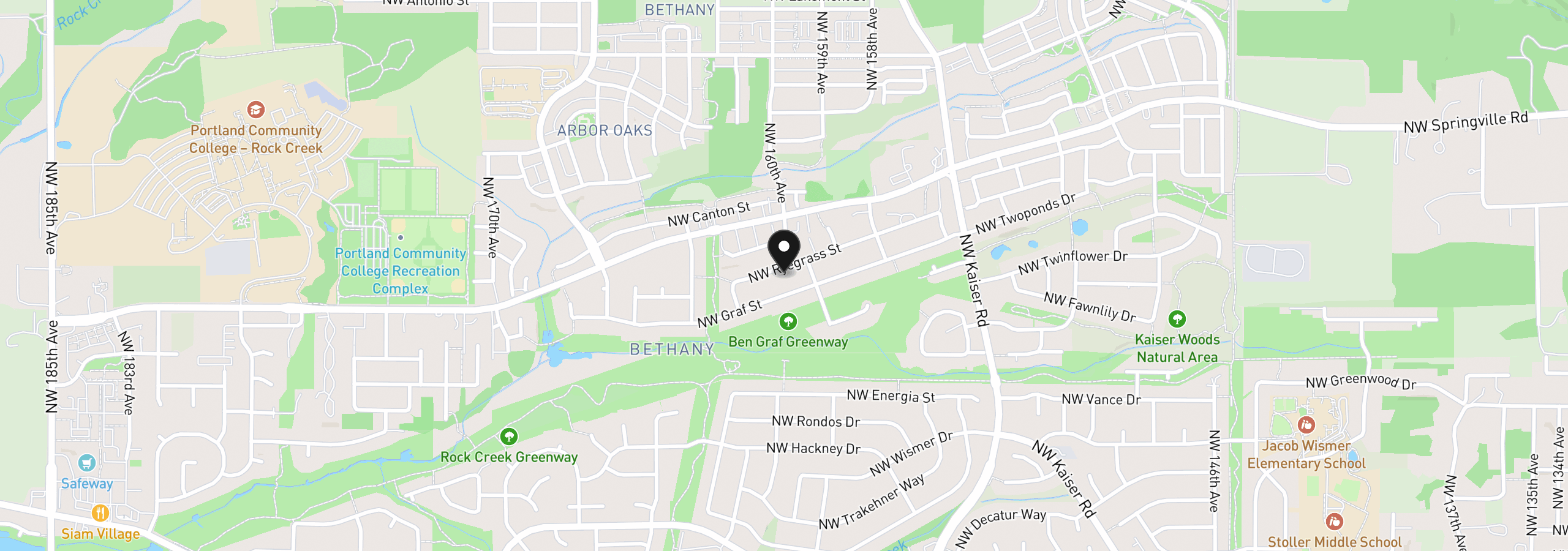 Map showing the location of 16134 NW Ryegrass St, Portland, OR 97229