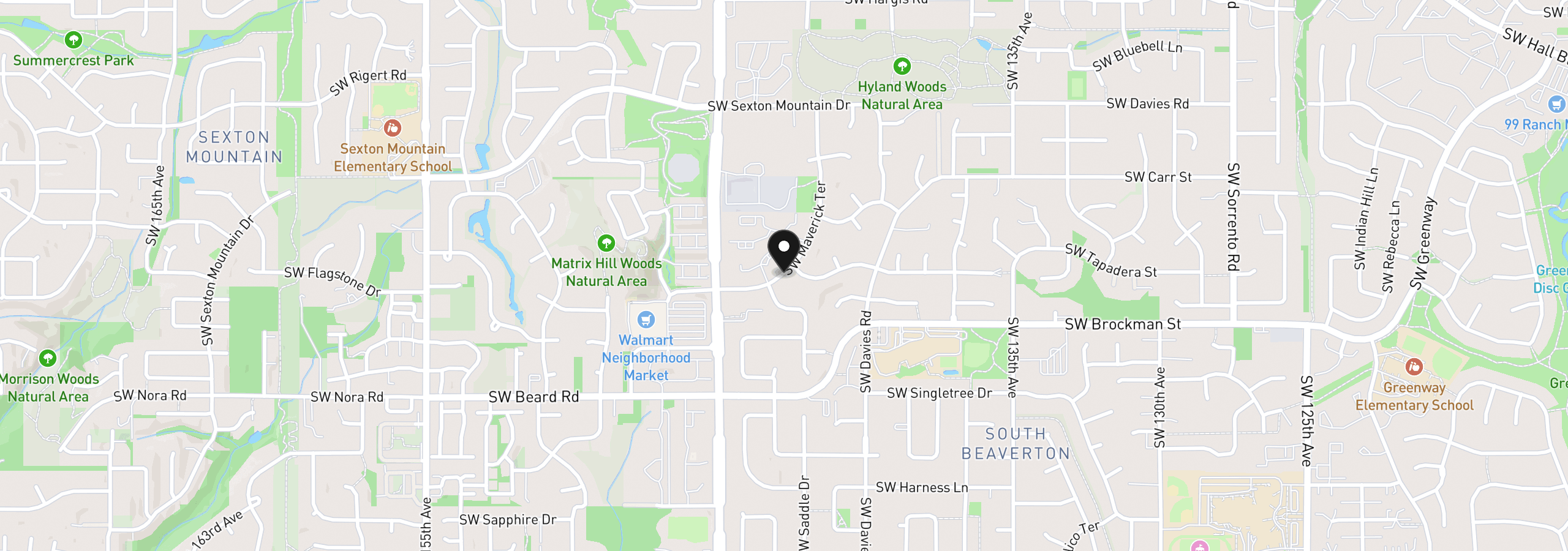 Map showing the location of 8810 SW Maverick Ter, Beaverton, OR 97008