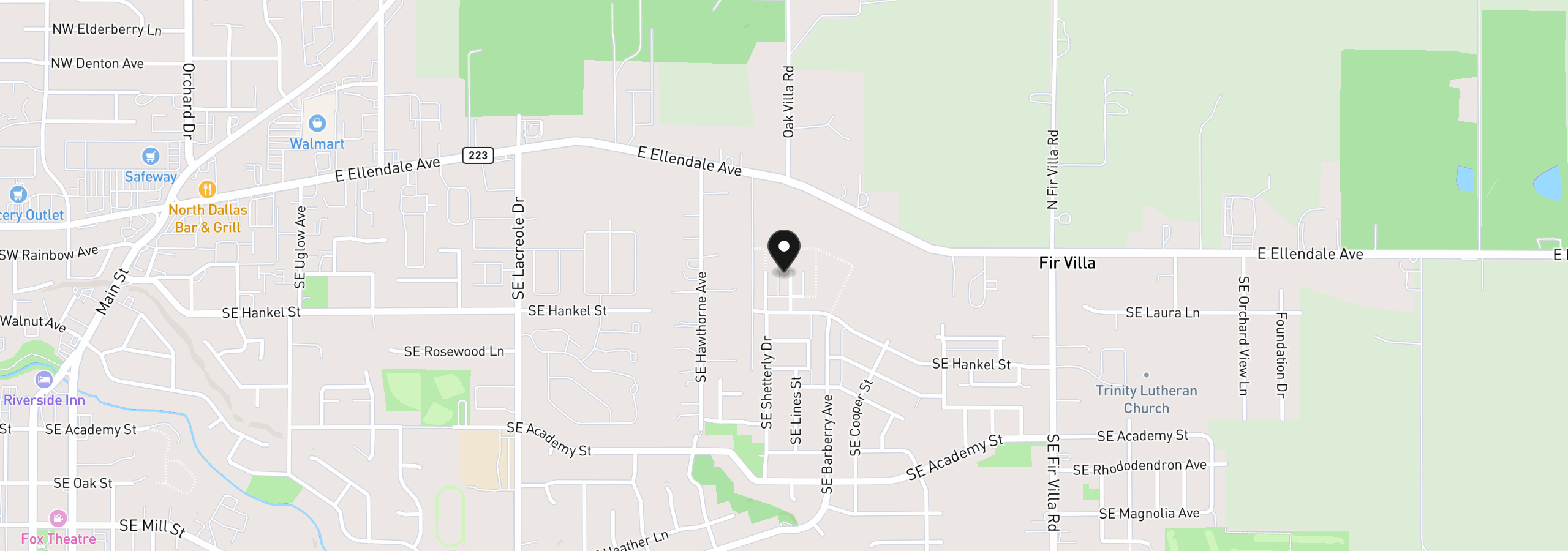 Map showing the location of 345 SE Kitzmiller Dr, Dallas, OR 97338