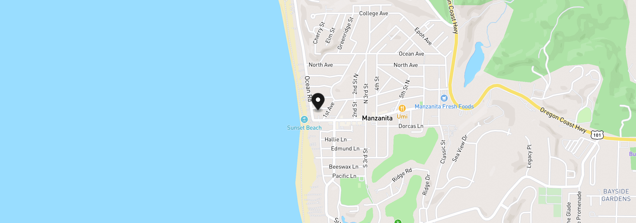 Map showing the location of Idaho Ave 12100, Manzanita, OR 97130