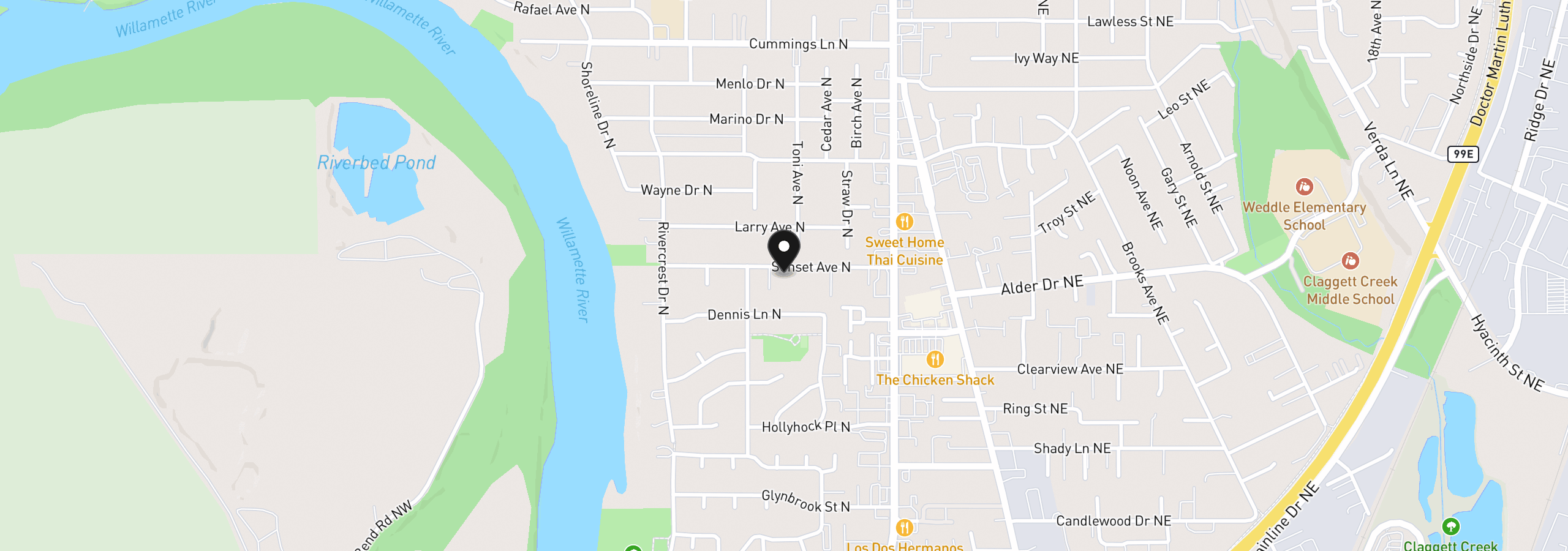Map showing the location of 390 Sunset N Ave, Keizer, OR 97303