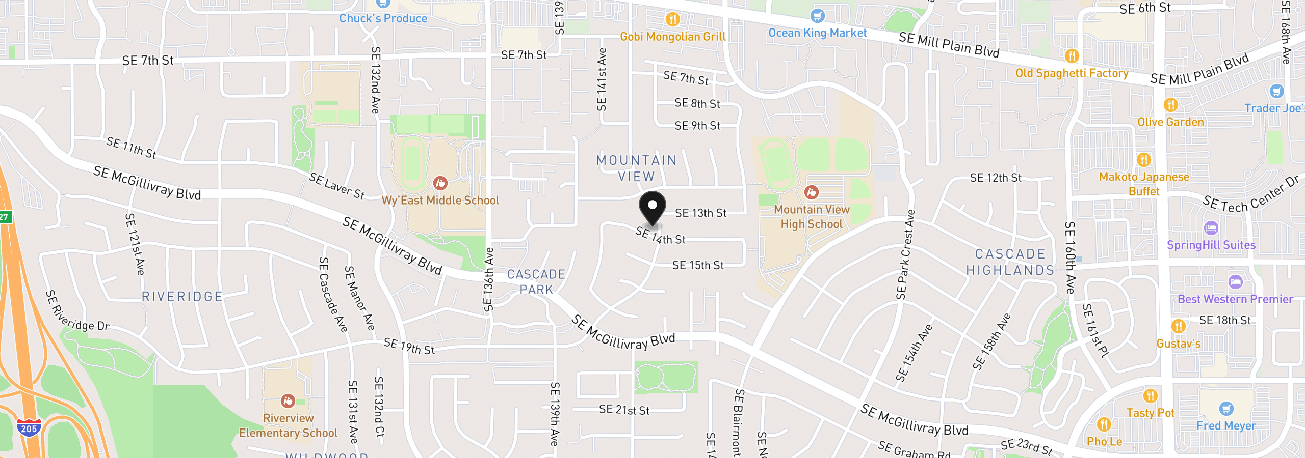 Map showing the location of 14304 SE 14th St, Vancouver, Wa 98683