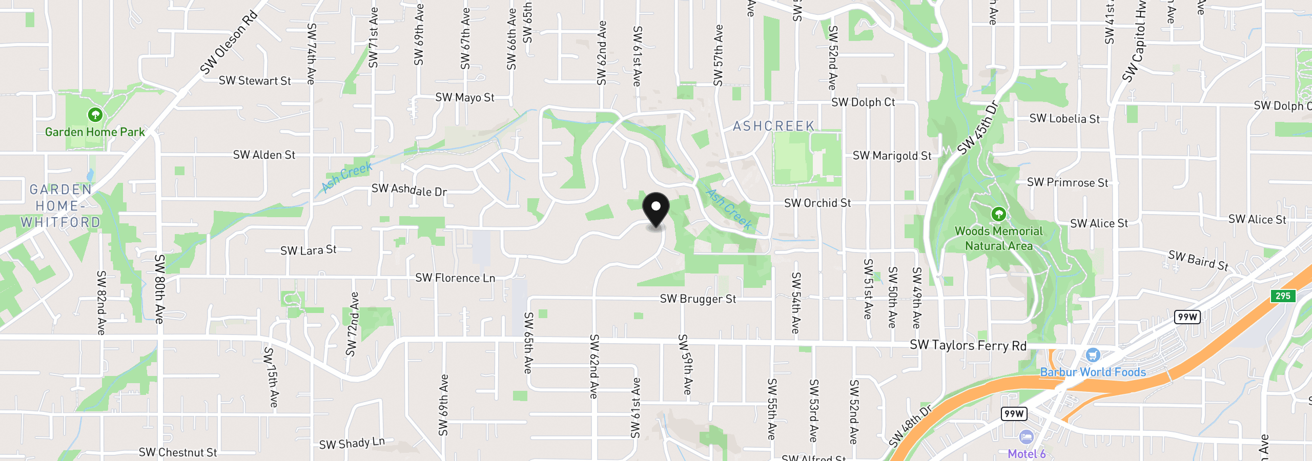 Map showing the location of 9477 SW 62nd Dr, Portland, OR 97219