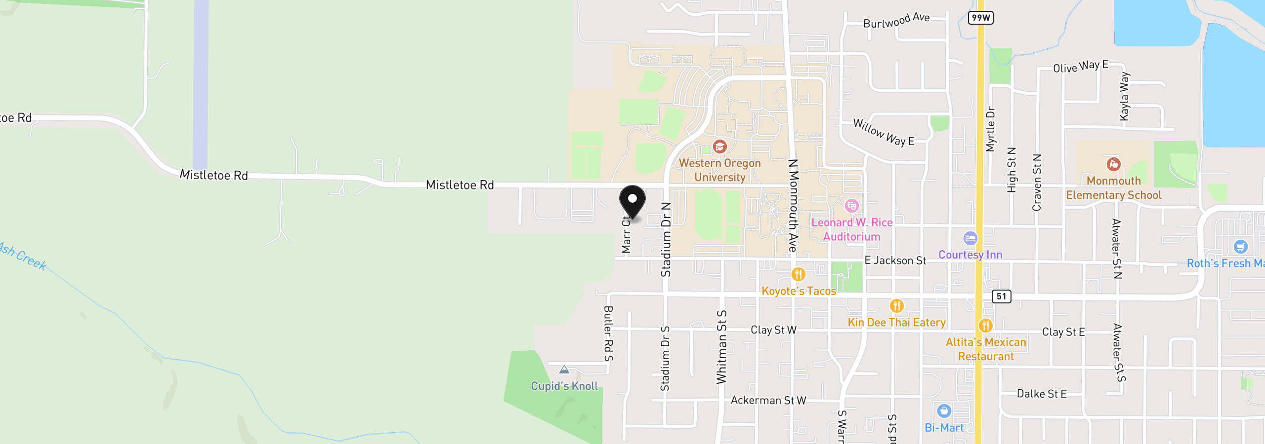 Map showing the location of 319 Marr Ct, Monmouth, OR 97361