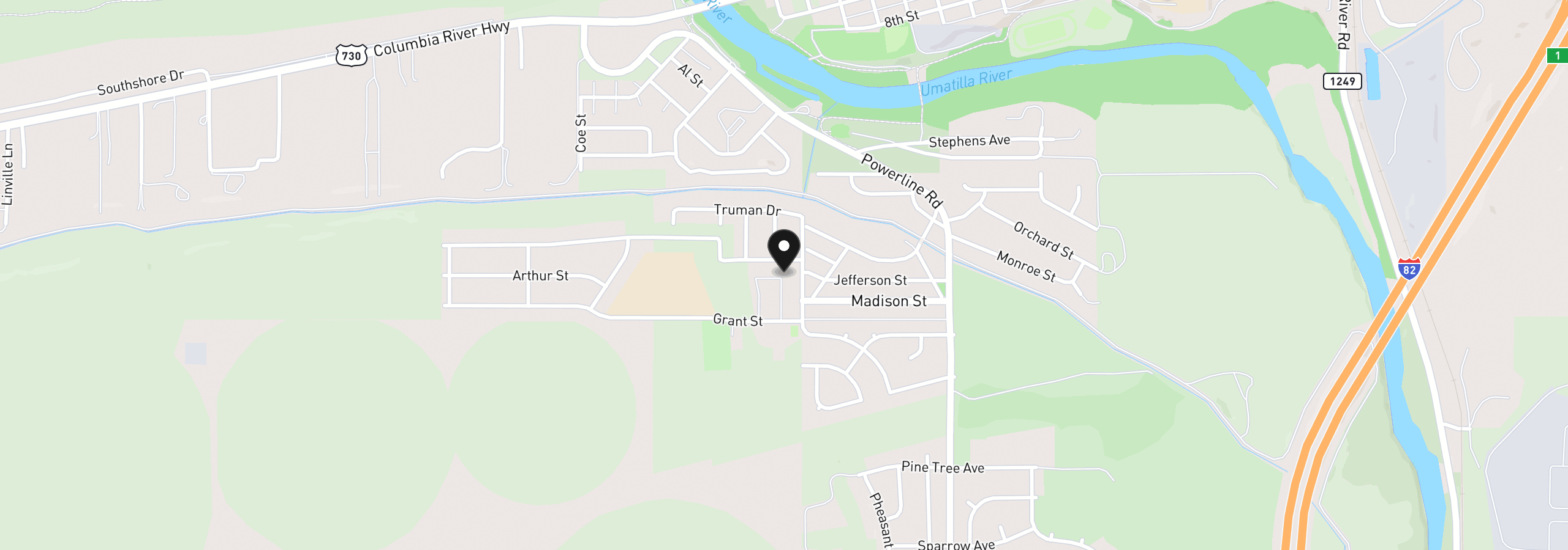Map showing the location of 0000 Roosevelt St 7, Umatilla, OR 97882
