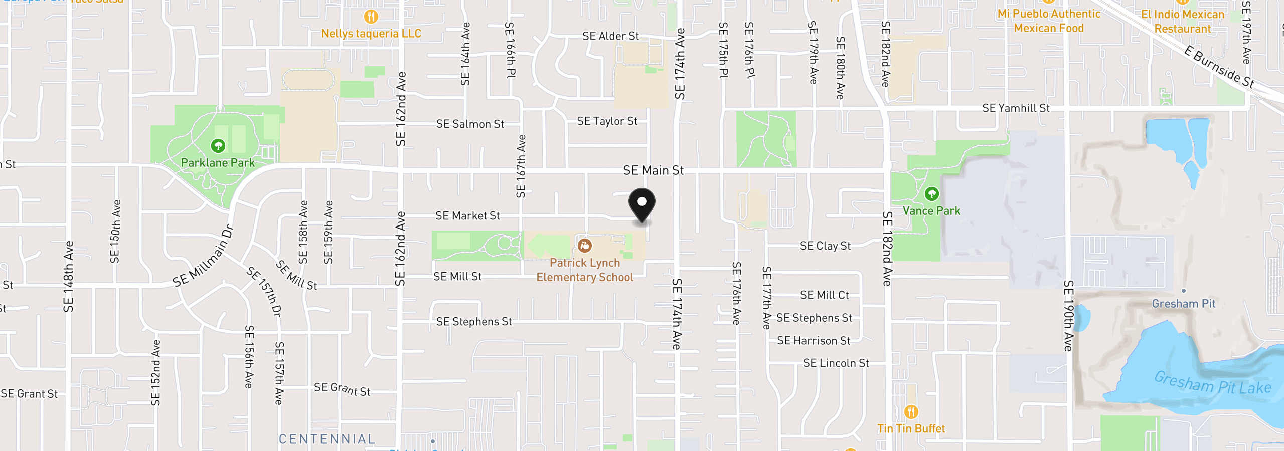 Map showing the location of 17148 SE Market St, Portland, OR 97233