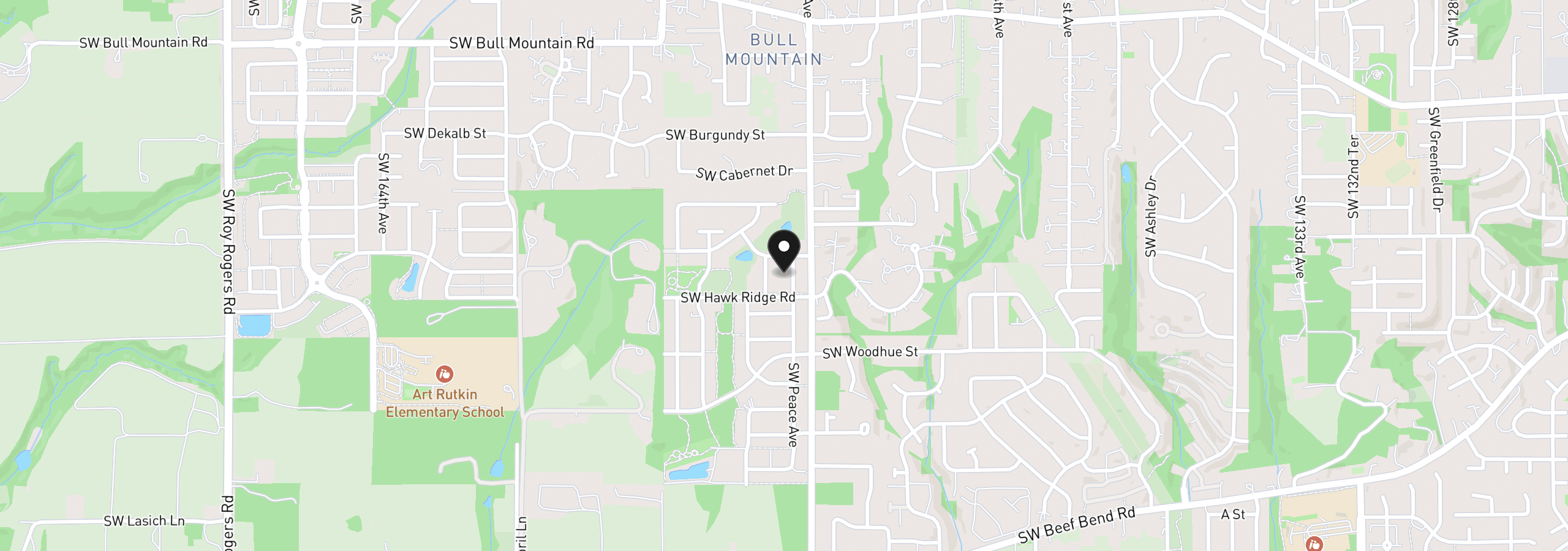 Map showing the location of 15285 SW Peace Ave, Tigard, OR 97224
