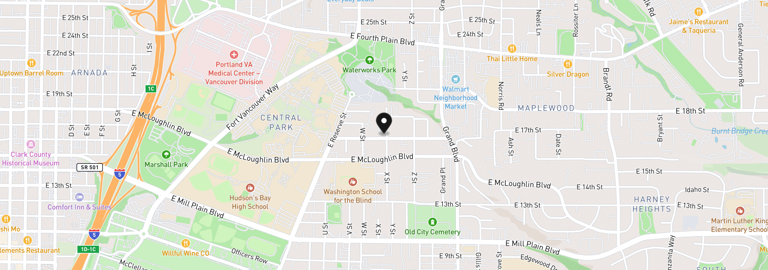 Map showing the location of 2324 E 16th St, Vancouver, Wa 98661