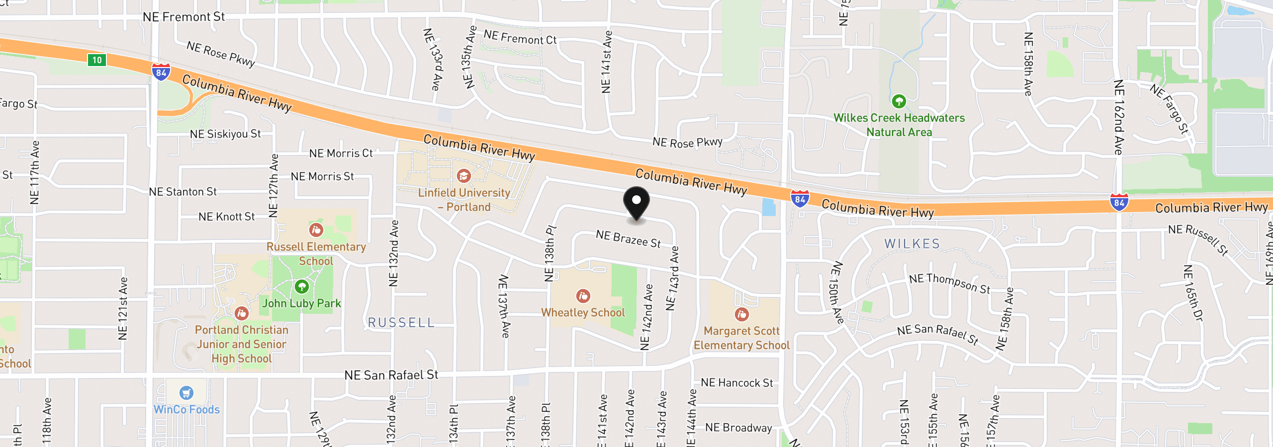 Map showing the location of 14130 NE Russell St, Portland, OR 97230