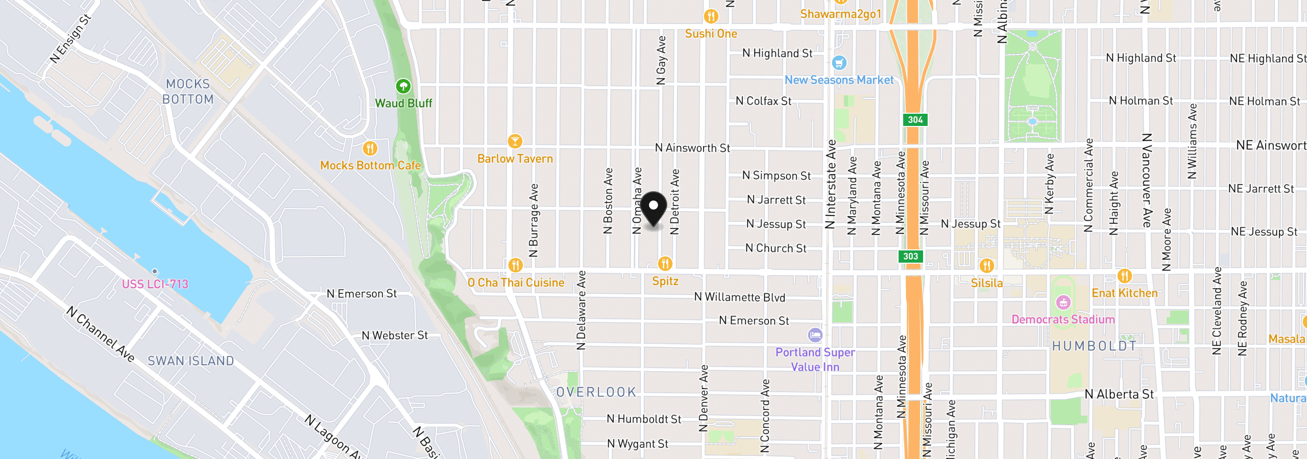 Map showing the location of 5623 N Gay Ave 2, Portland, OR 97217
