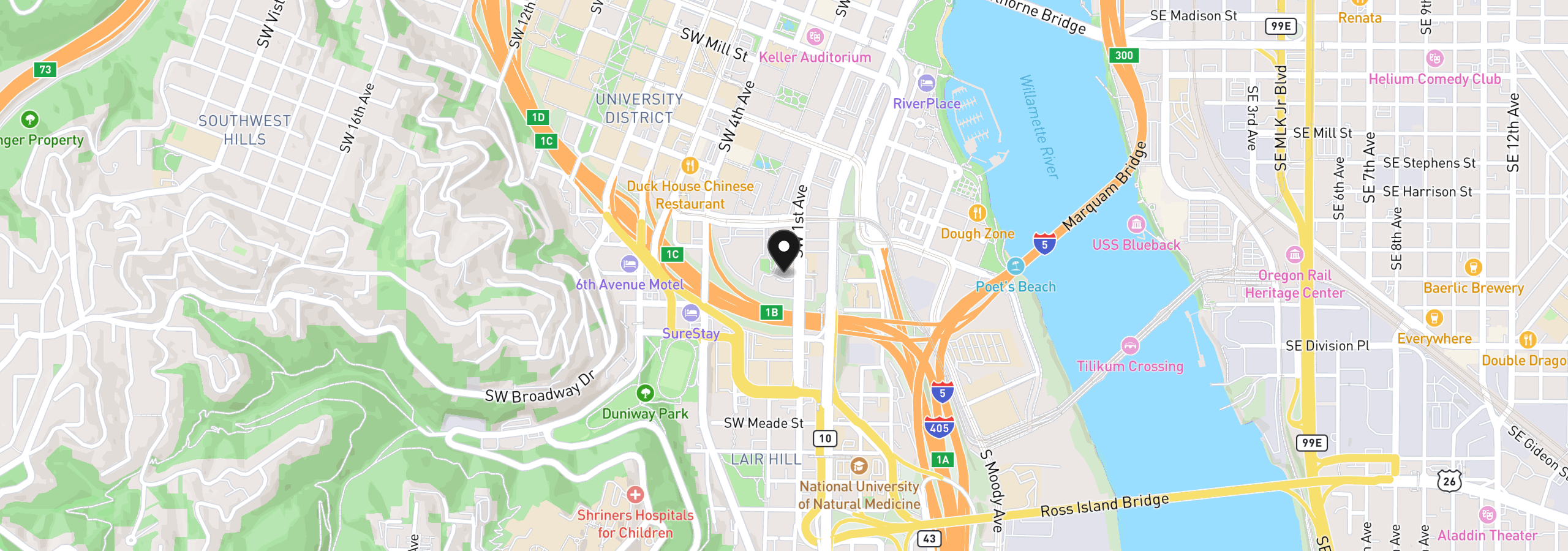 Map showing the location of 2221 SW 1st Ave 1524, Portland, OR 97201
