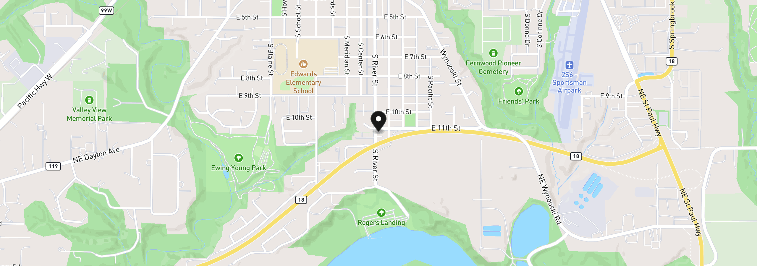 Map showing the location of 1106 S River St, Newberg, OR 97132