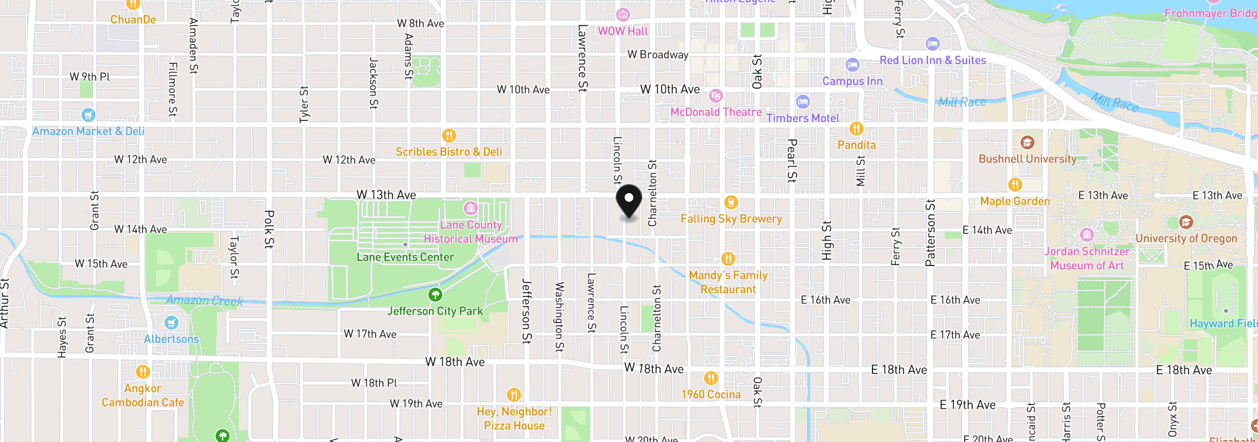 Map showing the location of 1313 Lincoln St 401, Eugene, OR 97401