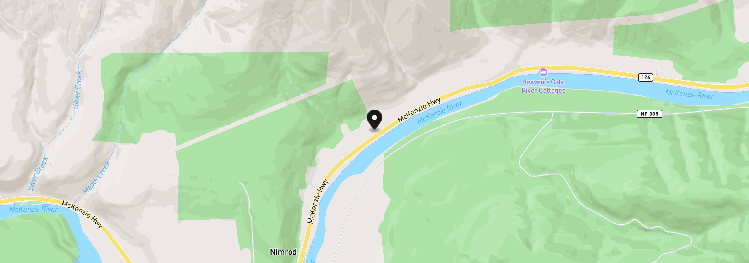 Map showing the location of 49687 McKenzie Hwy, Vida, OR 97488