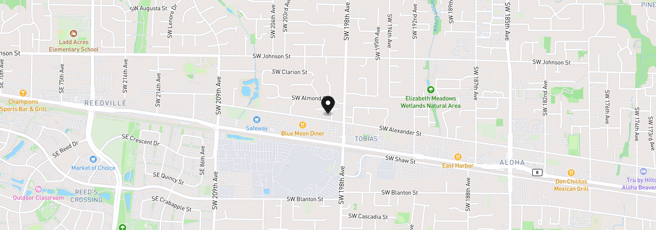 Map showing the location of 3163 SW 199th Ter, Beaverton, OR 97003