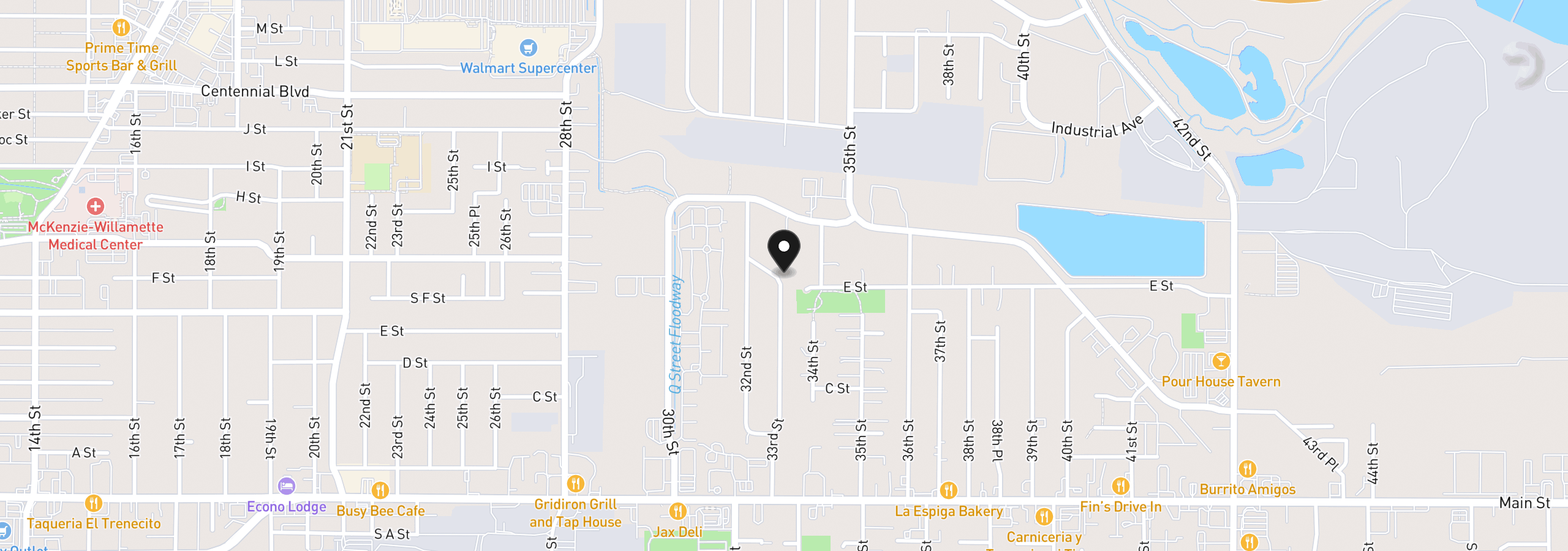 Map showing the location of 615 33rd St, Springfield, OR 97478