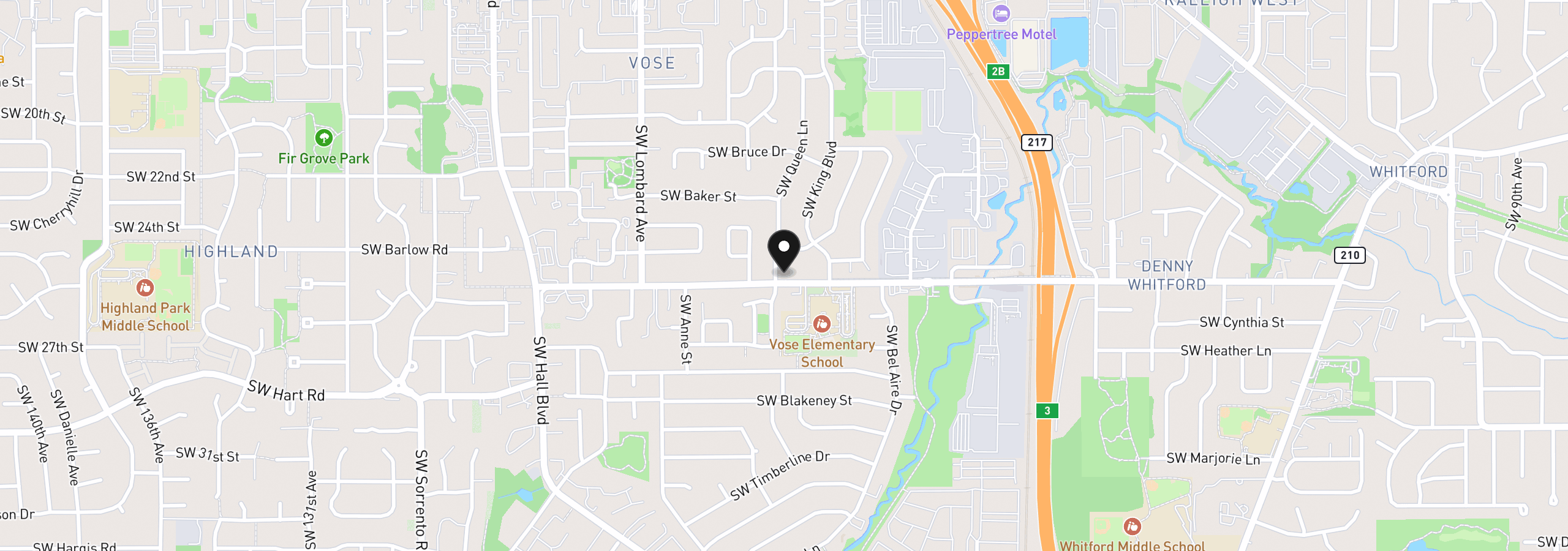 Map showing the location of 11505 SW Denney Rd, Beaverton, OR 97008