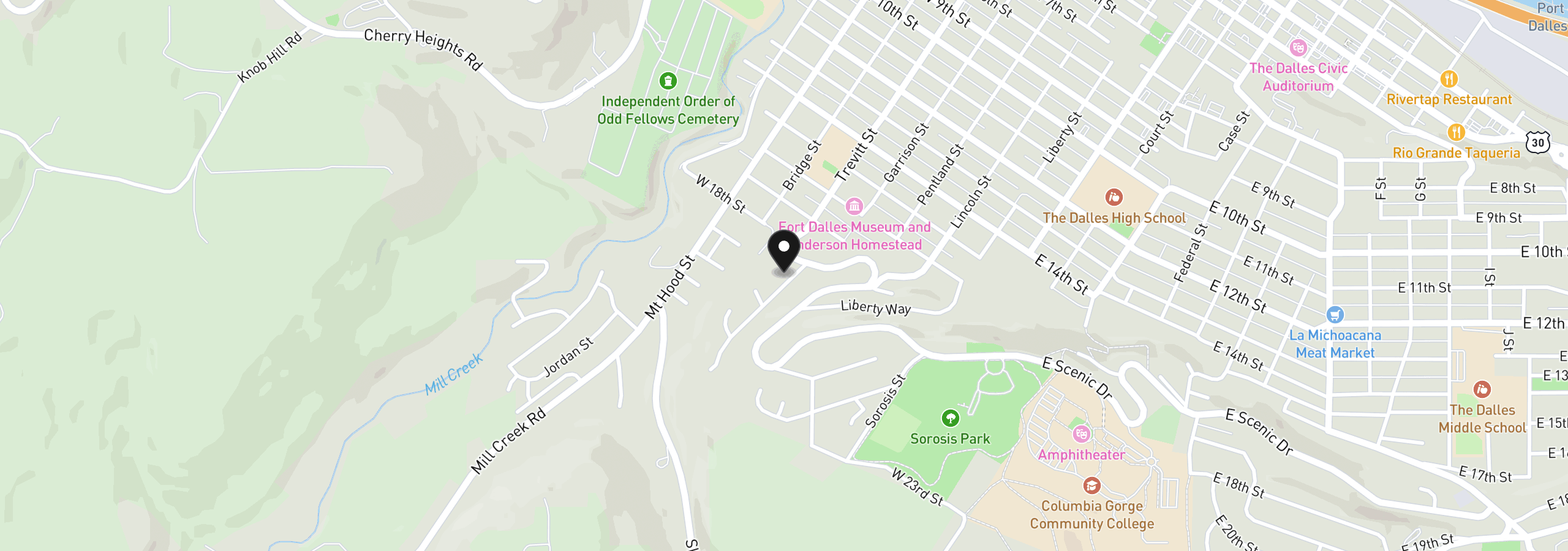 Map showing the location of 1919 Garrison St, The Dalles, OR 97058