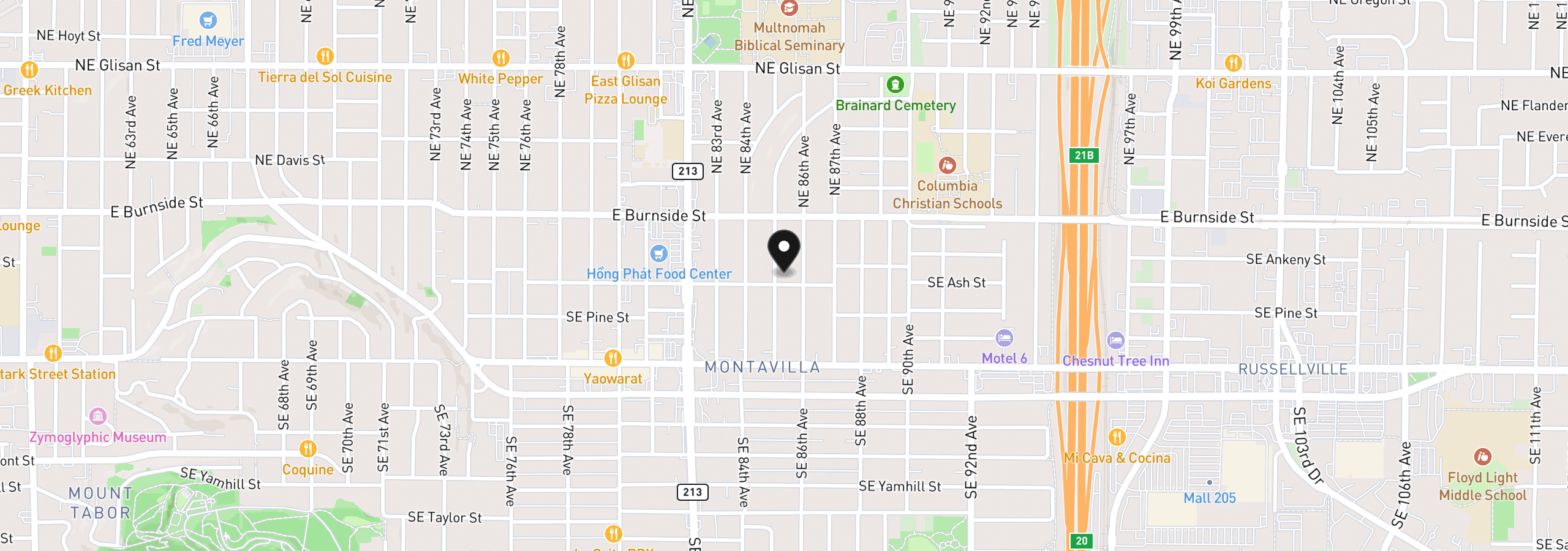 Map showing the location of 144 SE 85th Ave, Portland, OR 97216