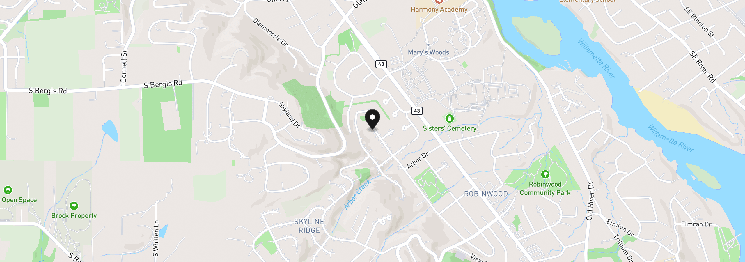 Map showing the location of 18032 Upper Midhill Dr, West Linn, OR 97068