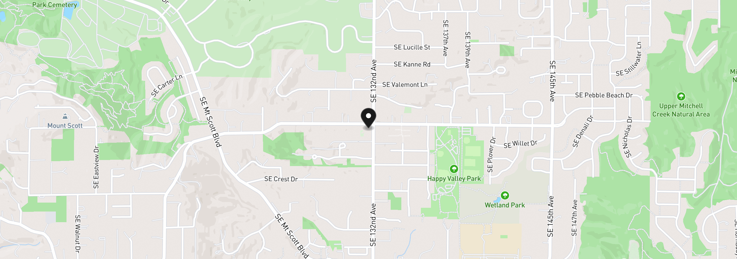 Map showing the location of 13166 SE Ridgecrest Rd, Happy Valley, OR 97086