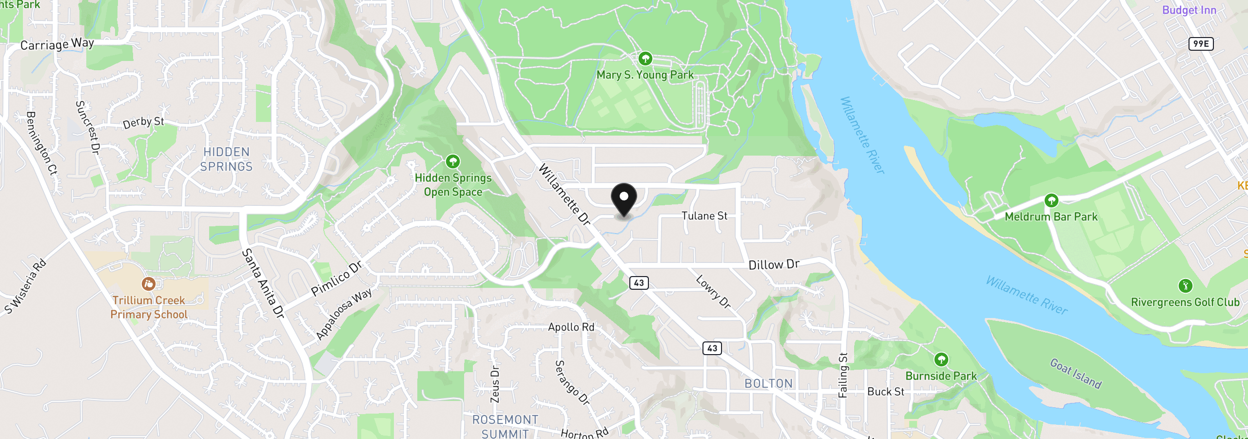 Map showing the location of 2700 Underhill Ln, West Linn, OR 97068