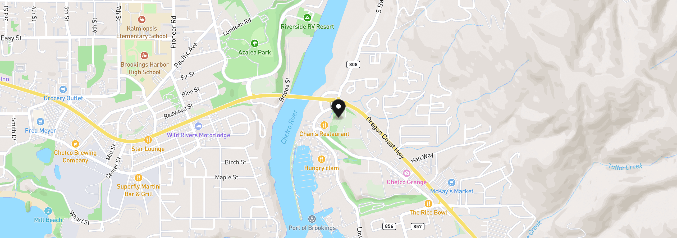 Map showing the location of 16362 Grootendorst Ln, Brookings, OR 97415